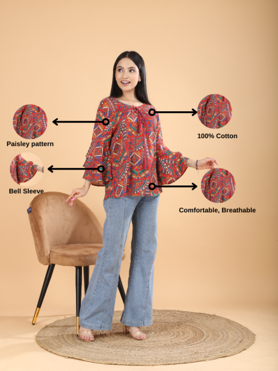 Cotton Bohemian Abstract Printed Top