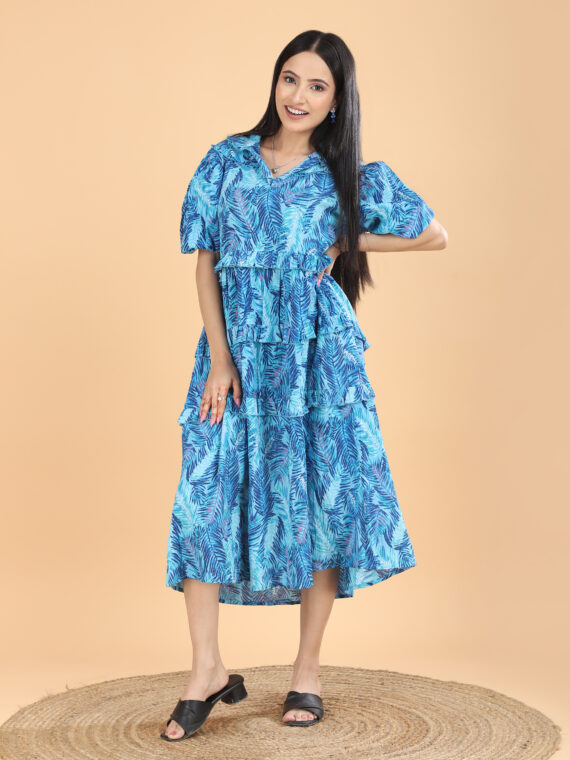 Cotton women's blue floral dress