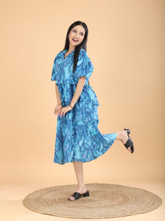 Cotton women's blue floral dress