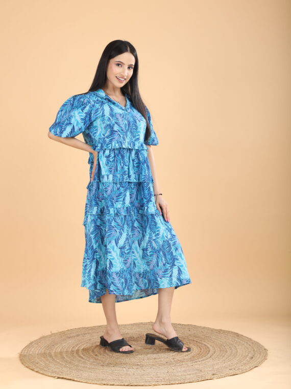 Cotton women's blue floral dress