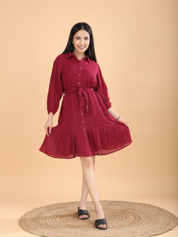 Red schiffli dress
