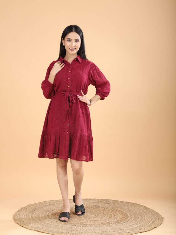 Red schiffli dress